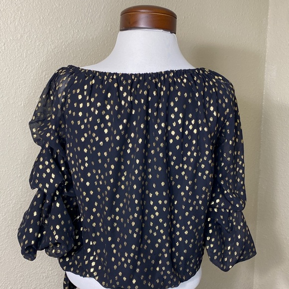 NWT MSK Black and Gold Lantern Sleeve Off the Shoulder Top Size S - Picture 4 of 13